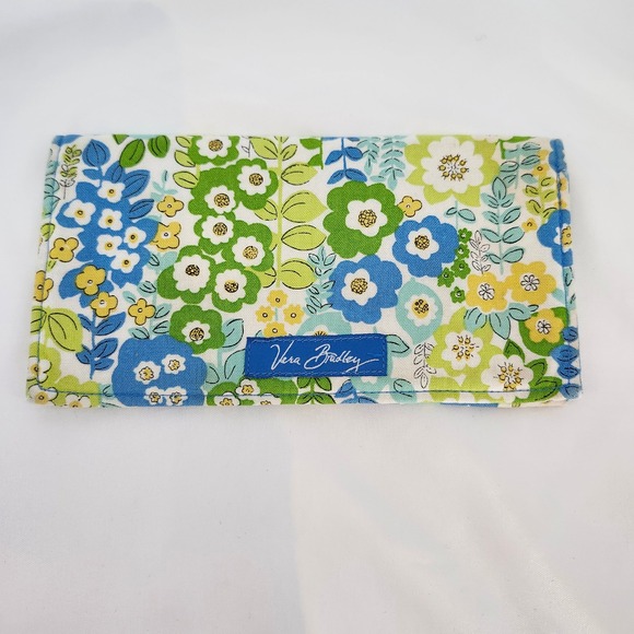 Vera Bradley English Meadow Checkbook Cover Wallet Retired Green BluePreppy - Picture 1 of 8